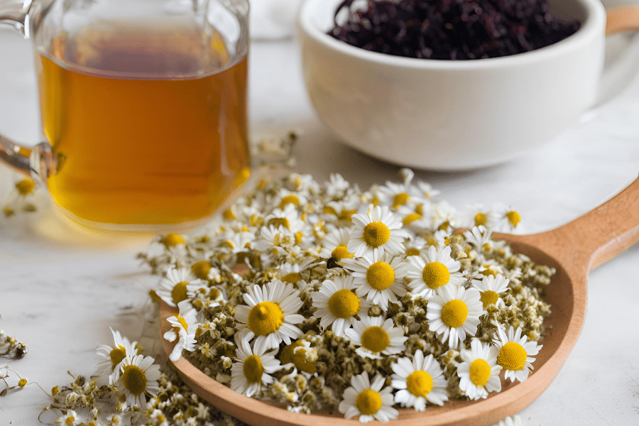 chamomile and elderberry for immune support herba tea with honey