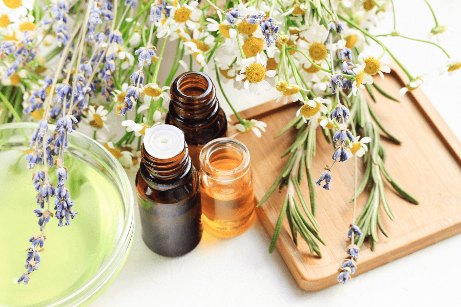 chamomile and other essential oils for aromatherapy blending