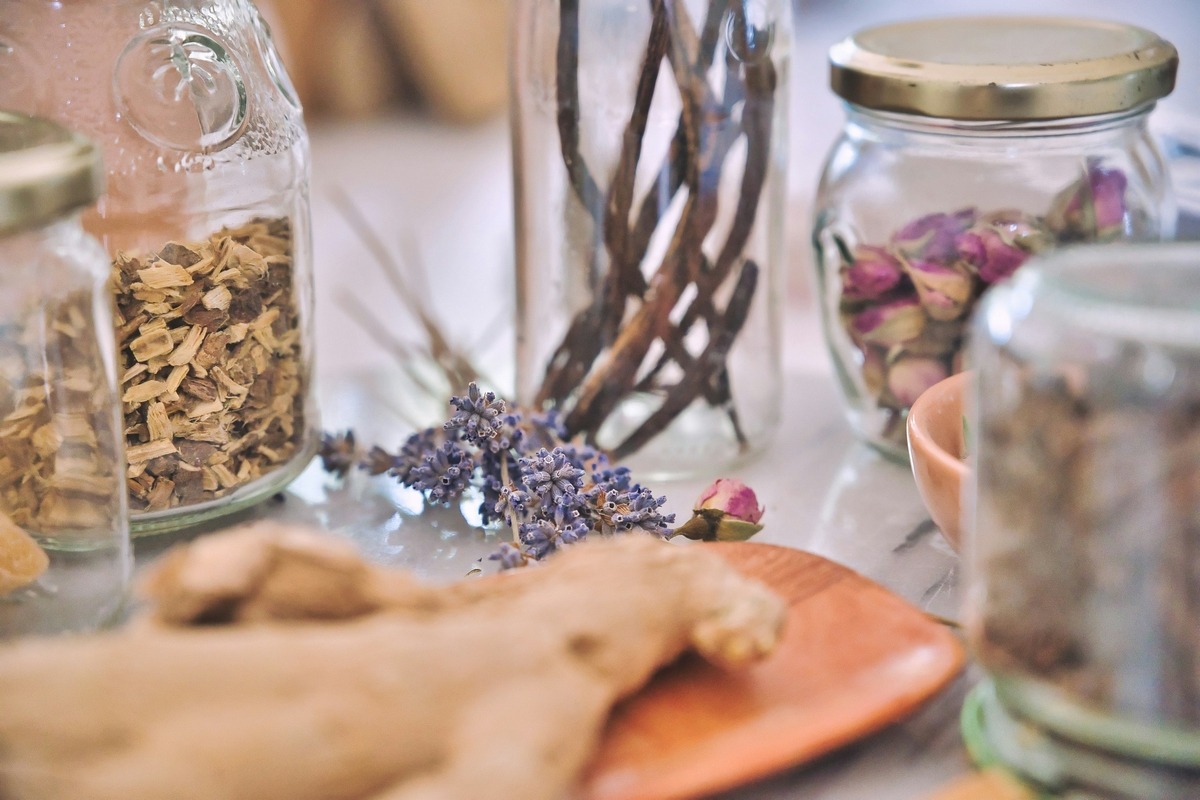 anti-inflammatory tinctures medicinal herbs and roots ready for medicine making