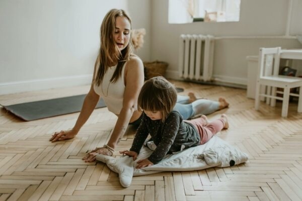 yoga exercise woman and child