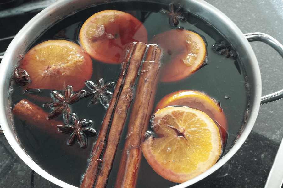 cinnamon and oranges and star anise simmering for air freshener