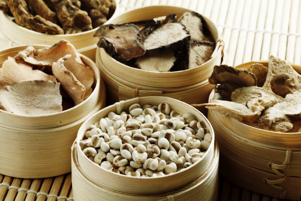 dried mushrooms awaiting double extraction
