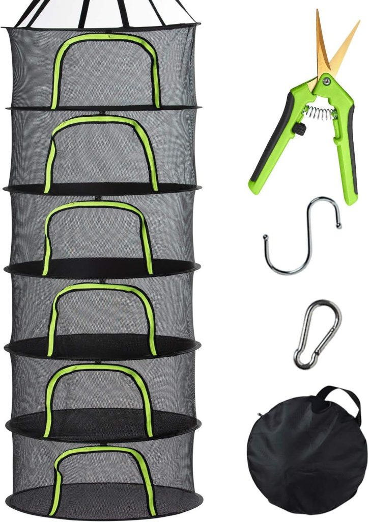 herb drying mesh rack with pruners